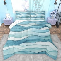 Feelyou Chic Stripes Ombre Bedding Comforter Set for Teens, Fashion Stripe Waves Twin Comforter Sets, Blue Watercolor Art Reversible Bedding Set, Ultra Soft Bedroom Decor, 2-Piece