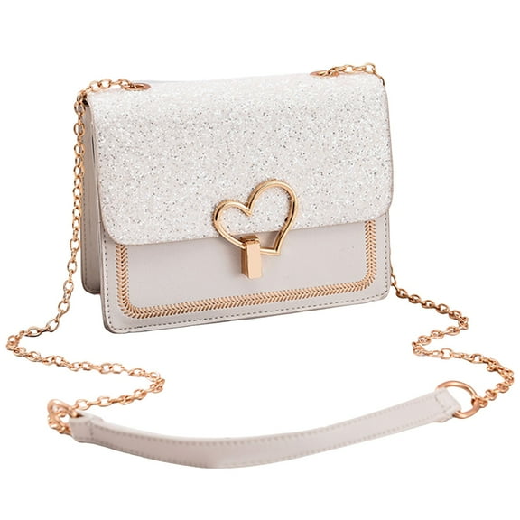 Sequin Small Crossbody Bags for Women Heart Glitter Evening Clutch Purse Wedding Handbags with Chain