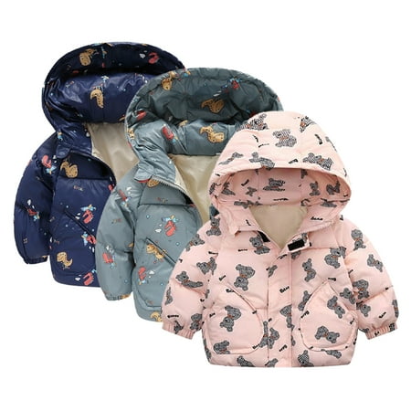 

Esaierr Kids Toddler Girls Boys Winter Cotton Overcoat 3M-5Y Baby Cartoon Printing Thick Warm Hoodie Jacket Casual Fuzzy Zip up Infant Cotton Coat Autumn Winter down Cotton Jacket