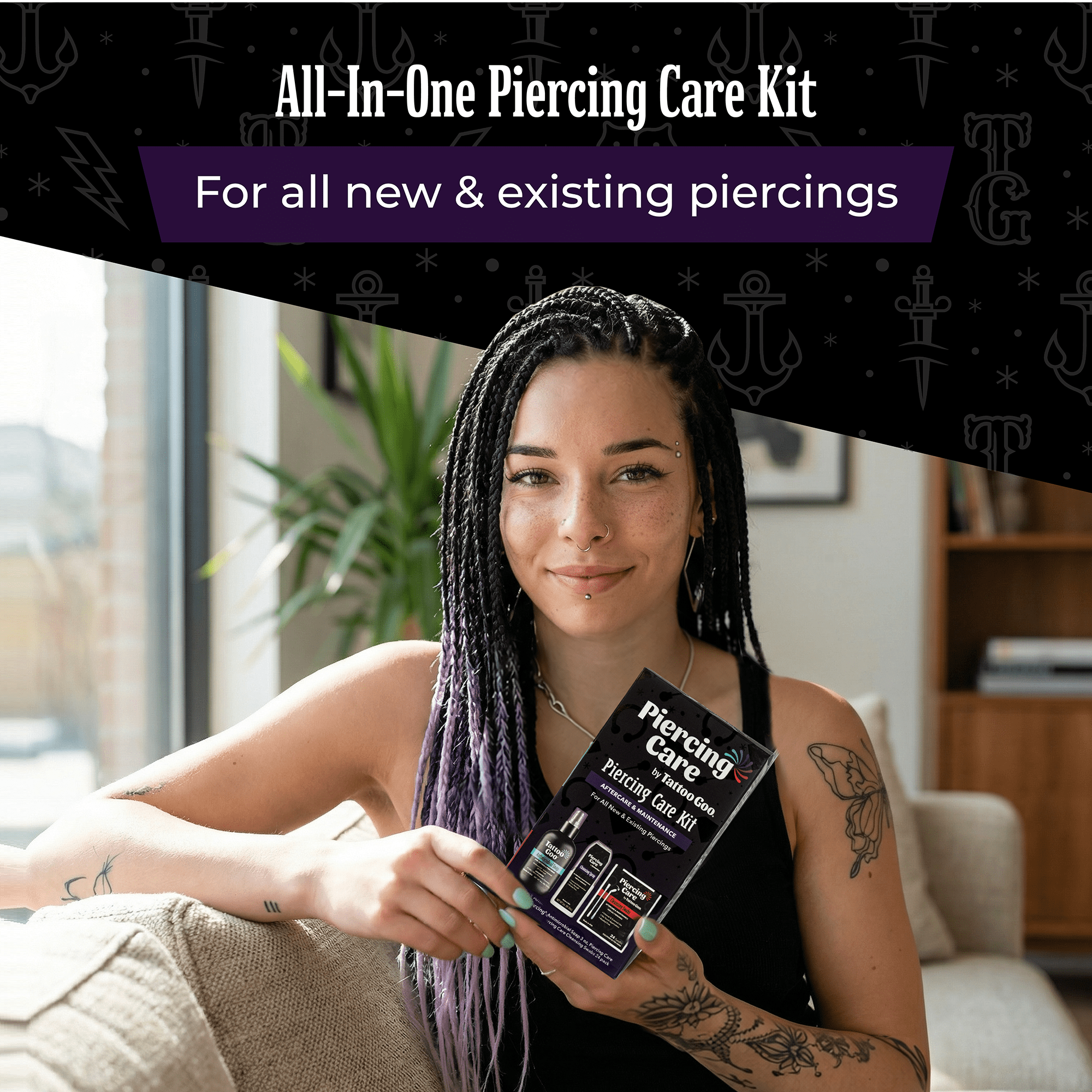 Tattoo Goo Piercing After Care Kit with cleansing swabs and spray and antibacterial soap
