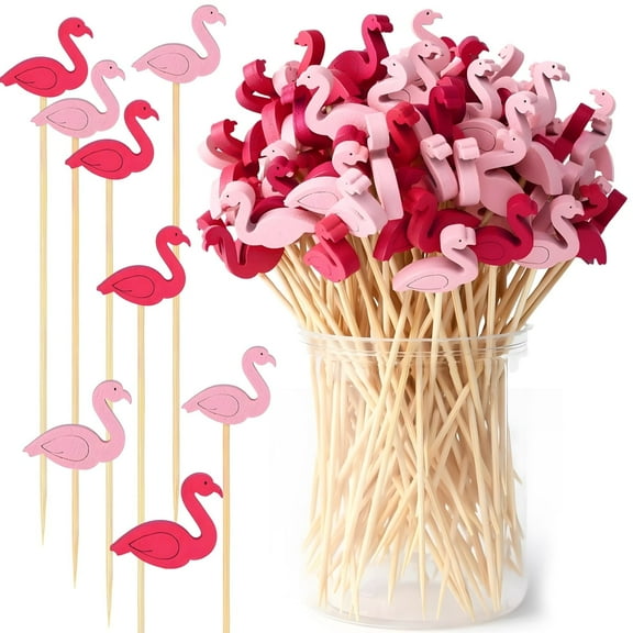 300 Pcs Flamingo Cocktail Sticks, Disposable Food Toothpicks with Flamingo Design for Camping, Parties and Family Dinners