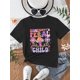 thumbnail image 2 of Camiseta para niña con estampado de setas y letras - Algodón suave, negra con diseño "Somebody's Feral Youngsters", linda camiseta de verano para niñas, lavable a máquina, 2 of 6