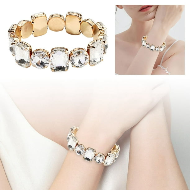 Elegante Pulsera de Cristal Corazón Geométrico Europea y de Moda Joyería de Cristal Elástico para Mujeres