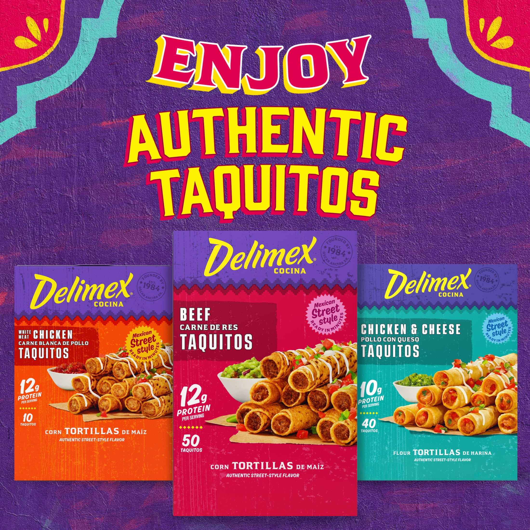 Delimex Beef Taquitos Frozen Snacks, 50 Count Box