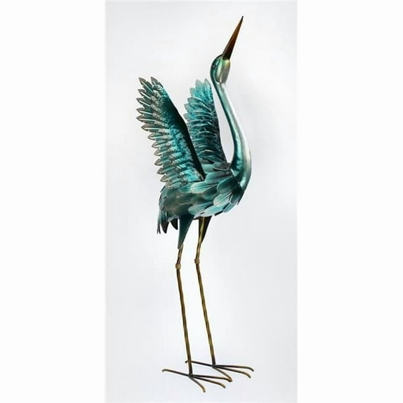 Metal Crane with Open Wings Garden Statue