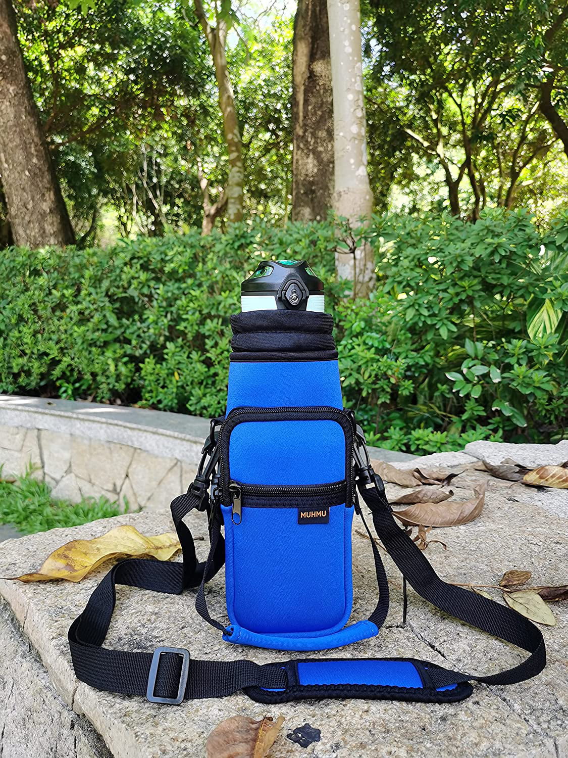 Walking MUHMU Water Bottle Carrier Bag Pouch Holder with Adjustable Shoulder Hand Strap Straw Travelling Camping Neoprene Sleeve Accessories for Hiking 