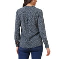 thumbnail image 3 of Blusa Floral de Manga Larga con Botones y Cuello en V para Mujeres Inspire Chic S Gris Oscuro Azul, 3 of 6