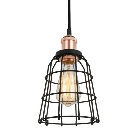 Woodbridge Lighting Fulton Wire Cage Metal Mini-Pendant in Copper Bronze/Black