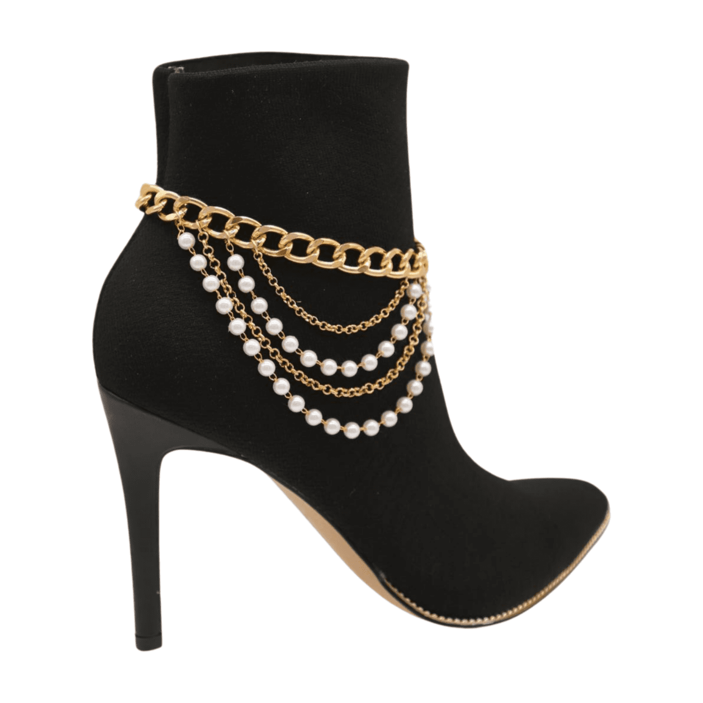 Women Gold Metal Western Boot Chain Bracelet Shoe Anklet Wave Pearl Beads z035