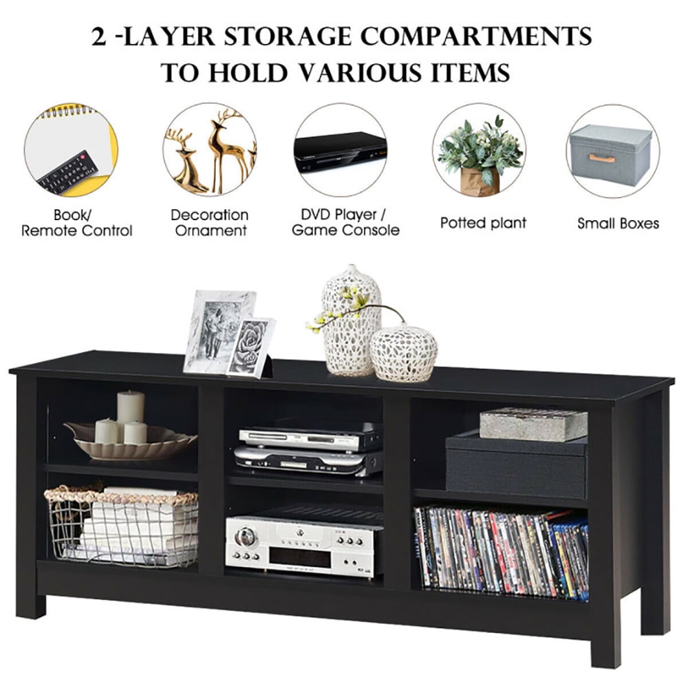 Finihen TV Stand, TV Cabinet, 60 Inch Entertainment TV Stand Cabinet, Media Entertainment Center with Storage, for Living Room, Bedroom, Black