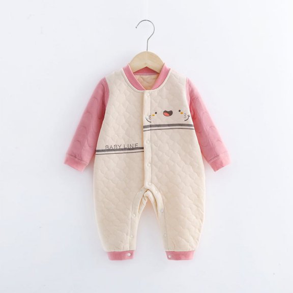 Yidarton Infant Jumpsuit Baby Ha Three-layer Warm Newborn Cotton Boneless Autumn And Winter Climbing Suit Pink