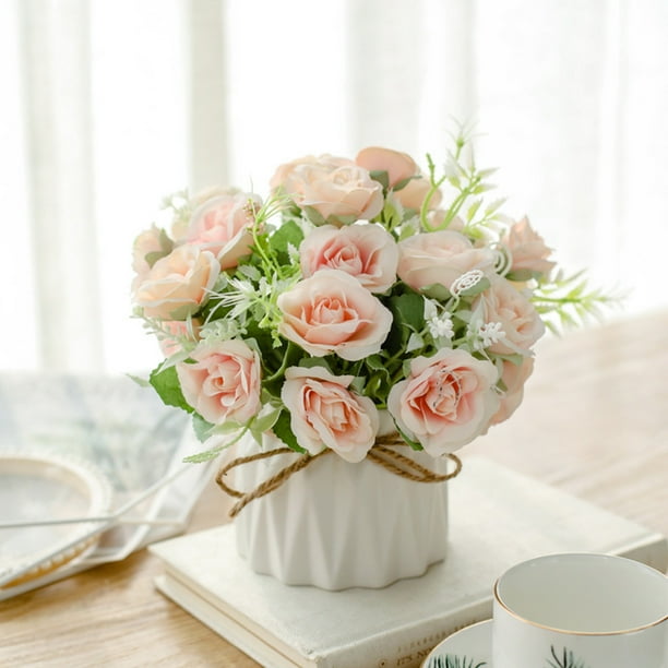 Artificial Flower With Small Ceramic Vase Fake Silk Variety Flower Balls Flowers Decoration Table Appropriate Home Party Office Wedding