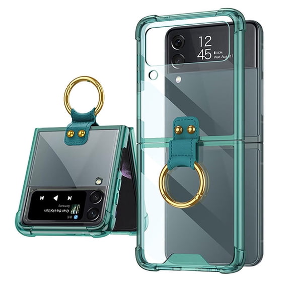 Galaxy Z Flip 5 Case, TECH CIRCLE Clear Crystal with Ring Stand Holder, Anti-Fall Slim Shockproof Protective Phone Cover Case for Samsung Galaxy Z Flip 5 2023,Green