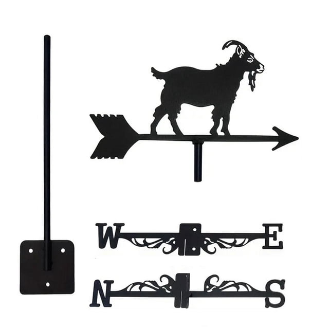 Veleta de metal con indicador de dirección del viento, para montar en el techo, regalo, veletas de metal negro, veleta de cabra para patio exterior.