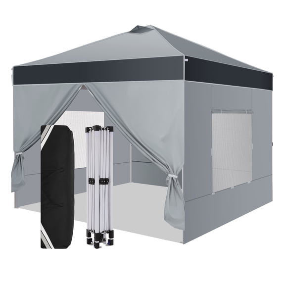HOTEEL Canopy 10x10 Pop up Canopy Tent with 4 Sidewalls, Outdoor Pop up Gazebo for Parties Sun Shade Party Commercial Canopy with Air Vent & One Push Central Button, Dark Gray