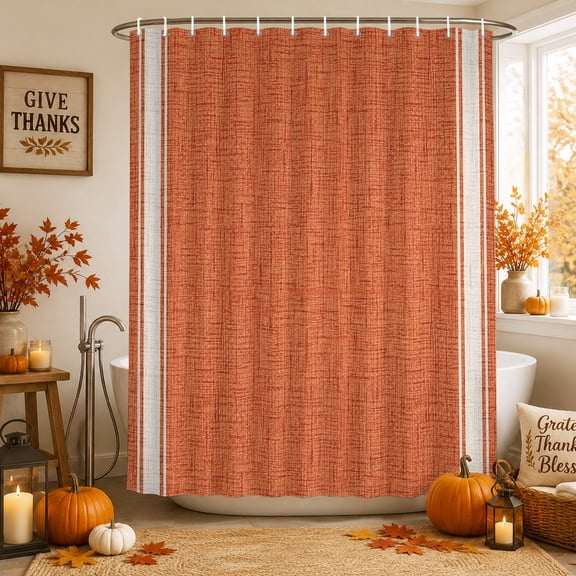 Orange Shower Curtains for Bathroom, Thanksgiving Fall Pure Color Simple Striped Waterproof Fabric Shower Curtain, Decorative Bathroom Curtain for Bathtub, 72"x72", No Hooks Included