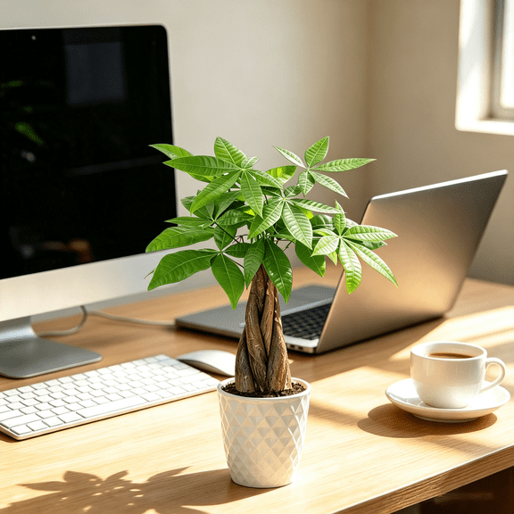 Say.Lojudodu 5‑Braided Money Tree in Plastic Planter Pot, Stylish Indoor Home Tabletop Accent for Room Decor