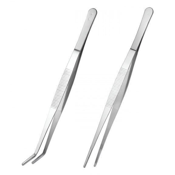 EXLEAF Stainless Steel Long Handle Straight and Curved Nippers Tweezers Feeding Tongs