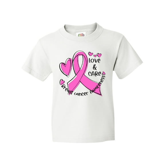 Inktastic Love, Care, Cure Breast Cancer Awareness Pink Ribbon Youth T-Shirt