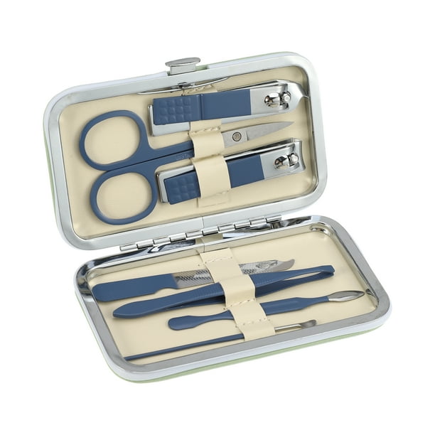 juego de cortaúñas de manicura Unique Bargains kit de manicura profesional acero inoxidable 7 EN 1 azul