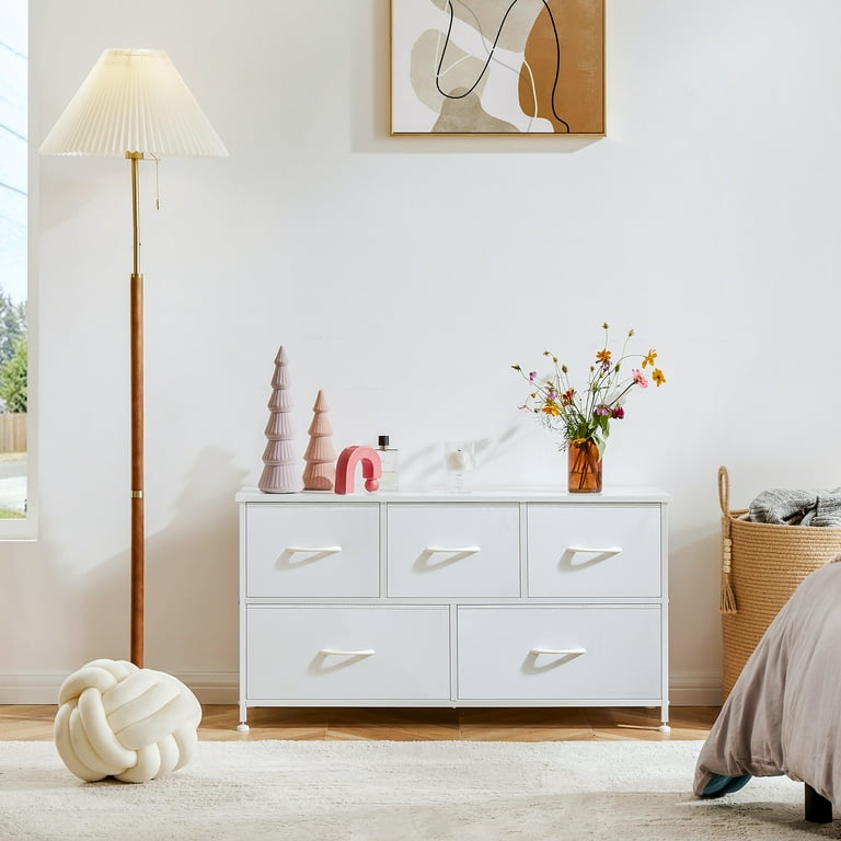 ZUNMOS 5 Drawer Fabric Dresser, Storage Cabinet for Closet, Bedroom,  Entryway, White - Walmart.com