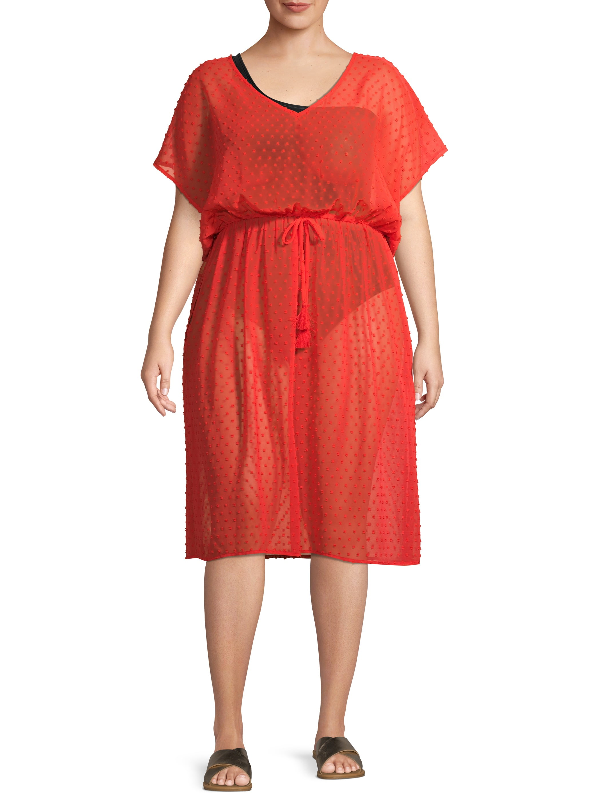 Time and Tru Women's Plus Size Chiffon Midi Swimsuit Cover Up