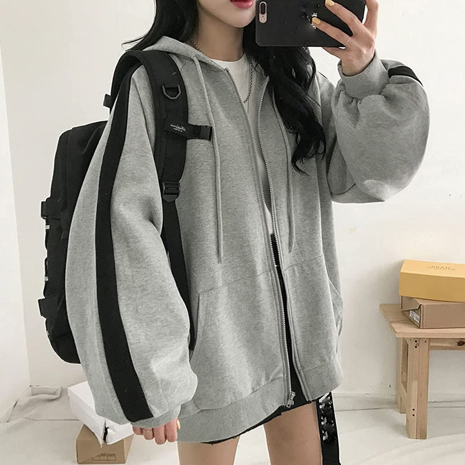 Zeagoo Women's Oversized Zip Up Hoodies Fleece Jacket Casual 2024 Spring Fall Sweatshirts Drawstring Y2K Hoodies Teen Girls