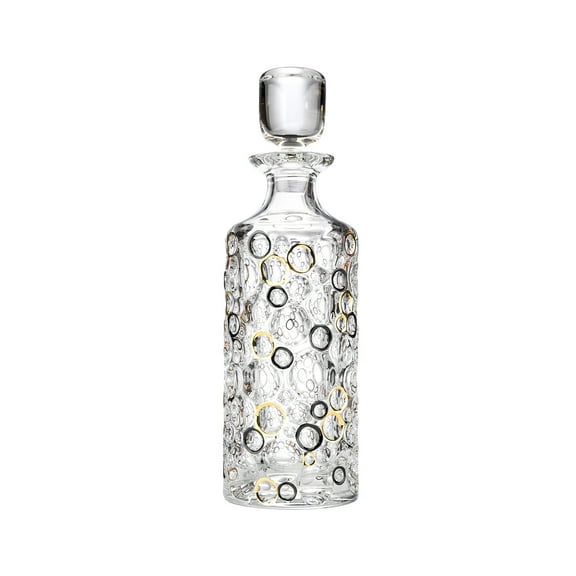 Lisboa Collection Modern Bohemian Crystal Hand-Crafted Decorative Decanter - 25 Oz Decanter with Gold & Black Circles