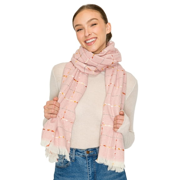 BASICO Fall Scarf for Women, Winter Scarf, Women's Scarves & Wraps, Blanket Scarf, Fall Accessories (17 Colors) (Gold Line - Pink)