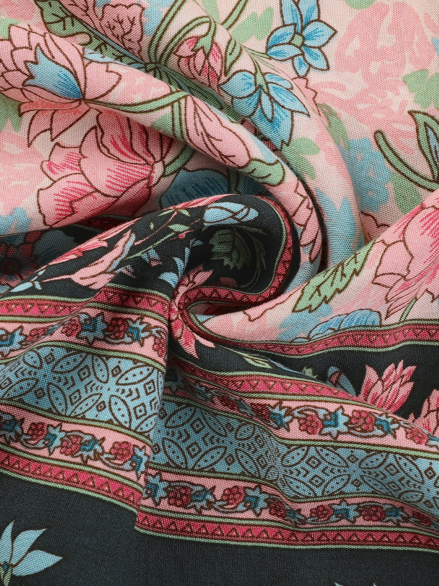 DARING DIVA Women's Plus Size Casual Boho Floral V Neck 3/4 Sleeve Dress 3X Blue Pink