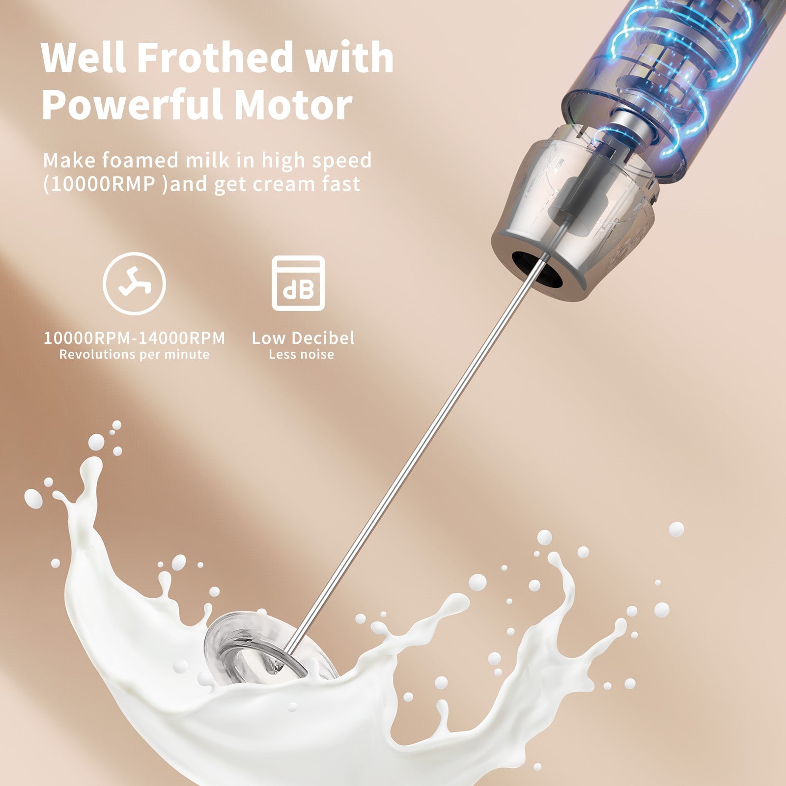 Electric Milk Frother Handheld Rechargeable USB C, Powerful Milk