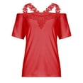 thumbnail image 4 of BLVB Summer Tops for Women Floral Lace Tunic Blouse Short Sleeve Cold Shoulder Shirts Trendy Clothes, 4 of 7