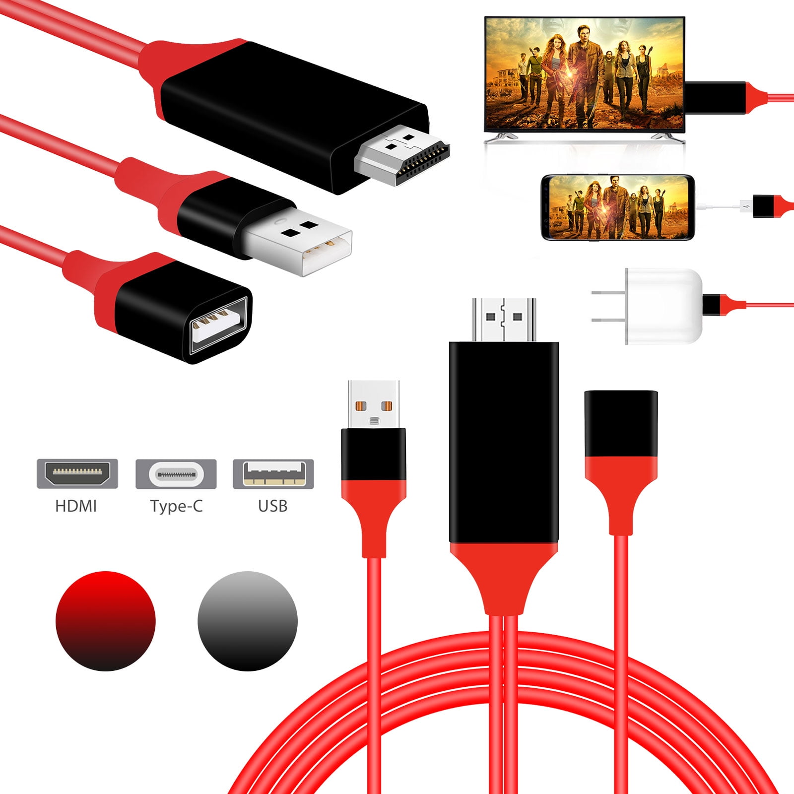 Type C to HDMI Video Cable Adapter for Samsung Galaxy S8 Note 8 to TV Projector
