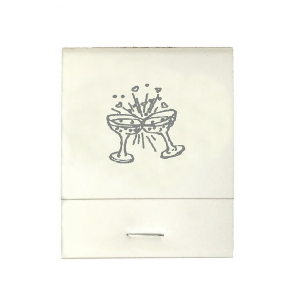 50 White 20 Strike Matches with Printed Champagne Glasses in Gray Matchbooks for Wedding, Anniversary, Birthdays etc
