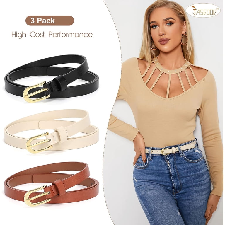 3 Pack Skinny Leather Belts for Women with Gold Buckle for Jeans and Dresses XZQTIVE 3 Pack Women Belts For Jeans Dresses Pants Ladies  main image 4