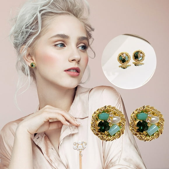 HomeKingdee Gemstone Green Colored Pearl Earrings - Vintage Elegant Irregular Metal Needle Earrings for Women, Ideal for Valentine's Day, Holidays, Birthdays and Gift Giving