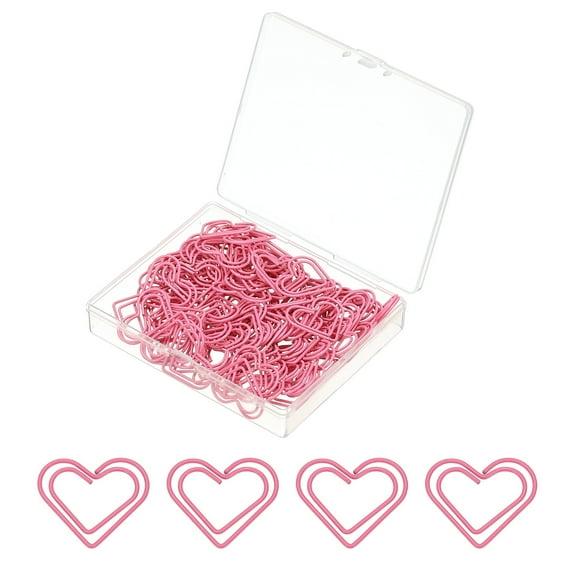 100pcs Paper Clip, Heart Style Paper Clip Small Cute Rust-Proof Metal Strong Durable Bulk for Office Home, 23mm, Pink