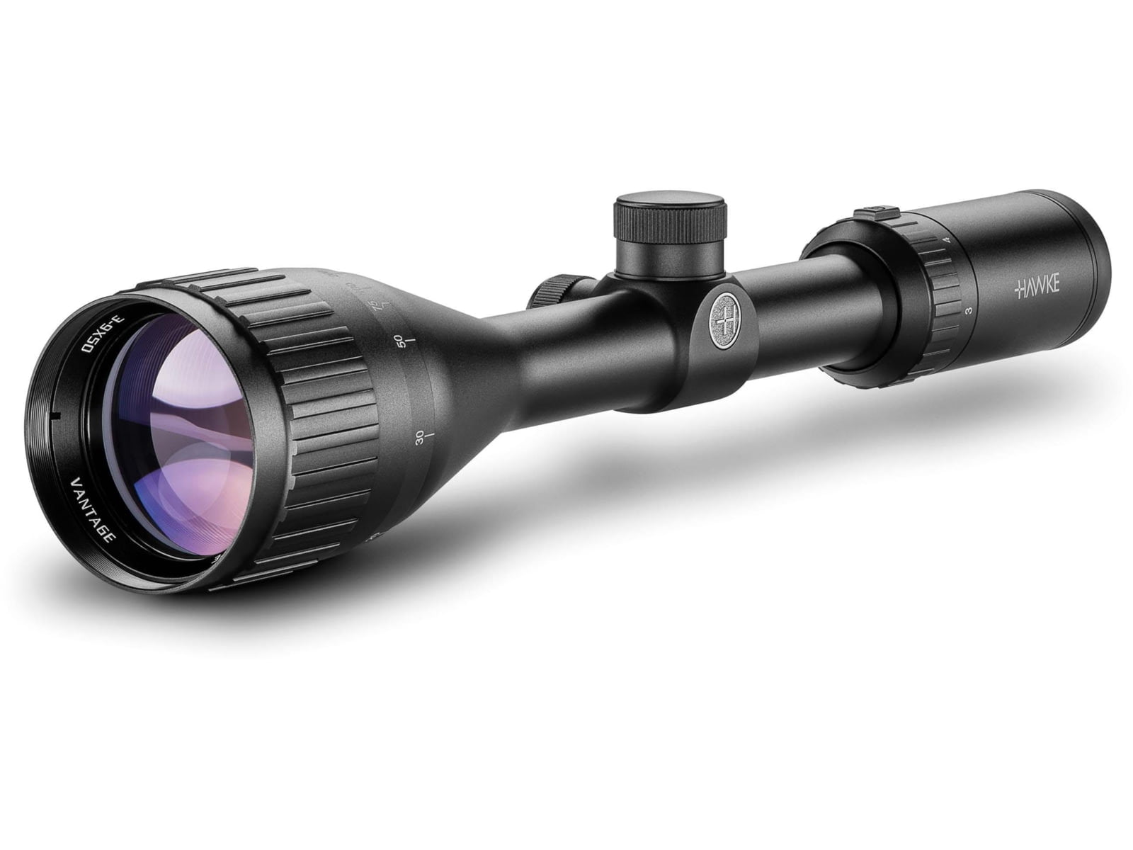 Hawke Sport Optics Vantage Rifle Scope, 3-9x50mm AO, 1in Tube, SFP, Mil Dot Reticle, Black