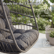 RADIATA Patio Hanging Egg Chair Without Stand, 5 Cushion 3-Second Folding Wicker Outdoor Swing Chair No Stand Tree or Ceiling Hanging for Garden, Porch, Balcony, 350 lb, Dark Gray
