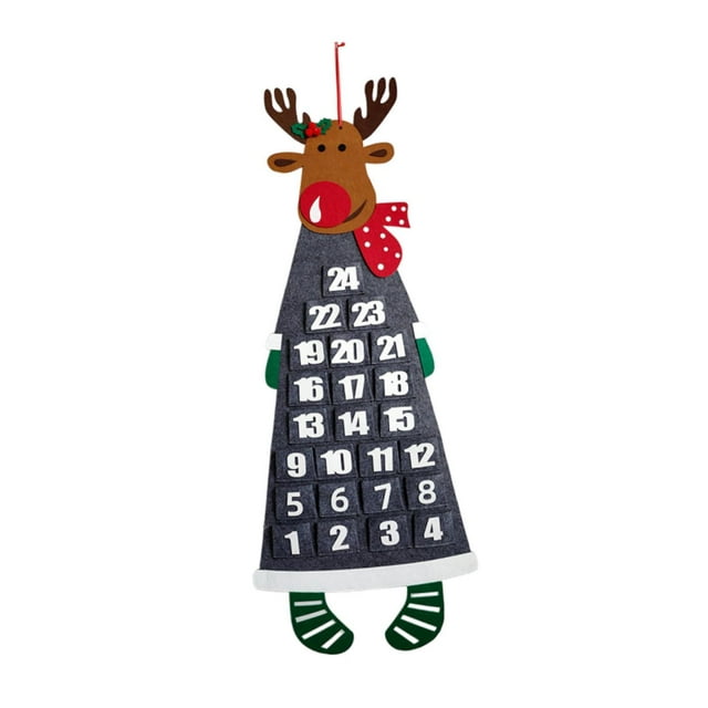 Calendario de Adviento Gloria decoración navideña con bolsillos para colgar en la pared o puerta Alce gris