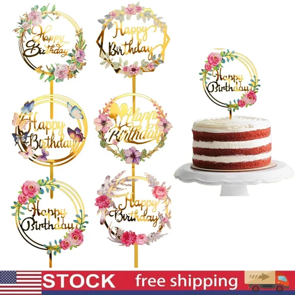 6X Cake Decorations With Happy Birthday Acrylic Cake Toppers For Birthday Decor