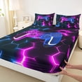 thumbnail image 4 of Erosebridal Boys Video Game Controller Full Size Sheets,Purple Blue Geometric Hexagon Print Bed Sheets For Kids 4 Pieces, 4 of 6