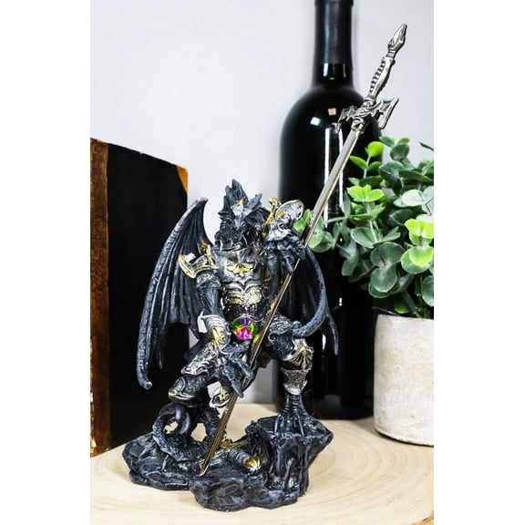 Ghost Elemental Dragon With Battle Armor And Long Sword Letter Opener Statue