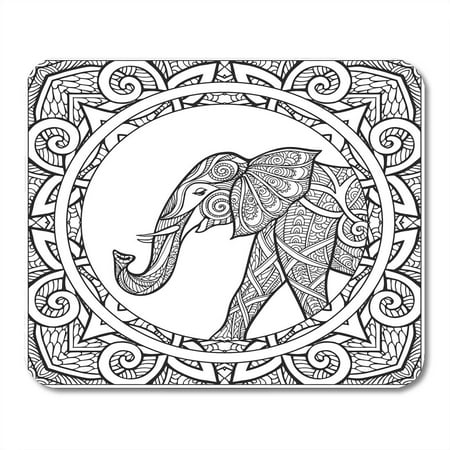LADDKE Boho Coloring Page Elephant in Mandala Book for Adult and Older Children Outline Drawing Mousepad Mouse Pad Mouse Mat 9x10