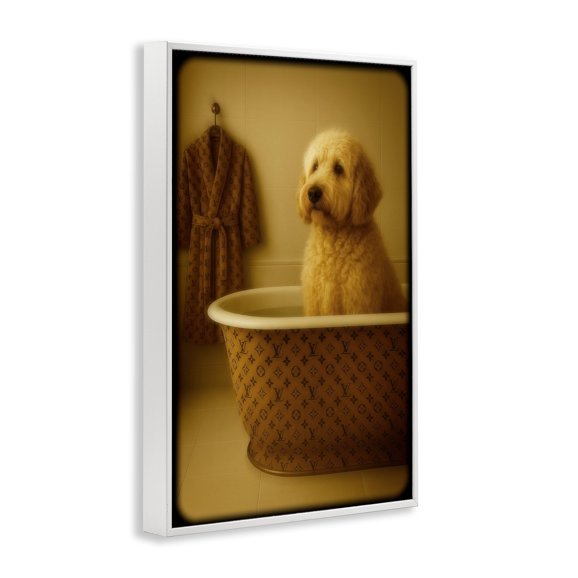 Stupell Industries Couture Dog in Luxury Tub White Framed Giclee Art, design by Grotto Studios