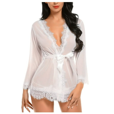 

Yubatuo Lingerie for Women Sexy Mesh Eyelashes Lace Sexy Bathrobe Nightdress Pajamas Sexy Lingerie