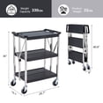 thumbnail image 3 of Chariot Utilitaire – Chariot Roulant Pliable à 3 Niveaux Robuste (Petit Format), Capacité de 330 Lb – Roues Verrouillables Silencieuses pour la Maison, le Garage, l'Entrepôt – Noir, Lot de 1, 3 of 9