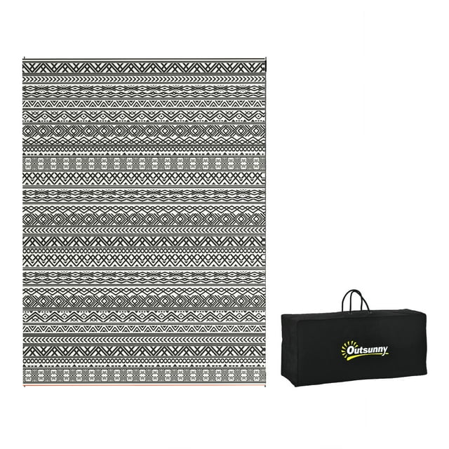 Outsunny Waterproof Outdoor Rug, 9' x 12', Grey, Cream, Boho