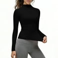 thumbnail image 3 of Womens Slimming Fit Basic Tops, Long Sleeve Shirts for Women Summer Casual Solid Color Cropped Mock Neck T-Shirts, 3 of 6
