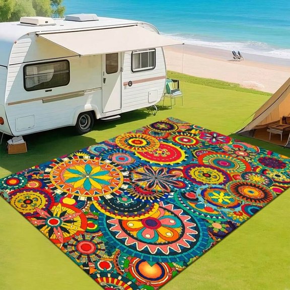 Multicolor Bohemian Mandala Pattern Outdoor Area Rug